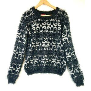 Celsius Premium Women's Eyelash Fuzzy Pullover Black Sweater Size M